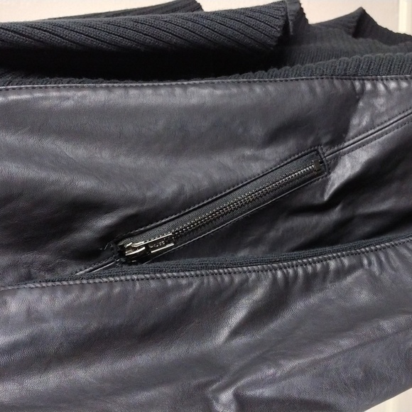 Blank NYC Black Faux Leather Ribbed Knit Shawl Collar Long Sleeve Open Jacket - Picture 6 of 16